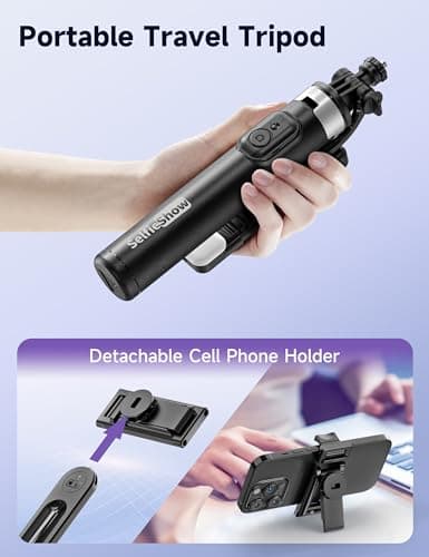 Selfie Stick with 2 Fill Light, 53'' Tripod for Cell Phone with Wireless Remote, 360° Rotating Portable Phone Tripod with Detachable Clip, Travel Phone Holder Compatible with iPhone/Samsung/GoPro — view 6