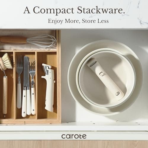 CAROTE 19pcs Pots and Pans Set, Nonstick Cookware Set Detachable Handle, Induction Kitchen Cookware Sets Non Stick with Removable Handle, RV Cookware Set, Oven Safe — view 5