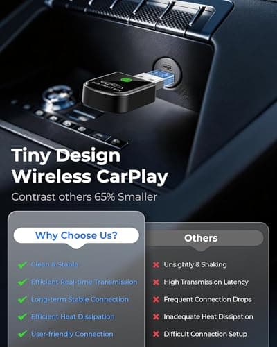 Luckyish Wireless Carplay Adapter for iPhone Latest Upgrade, Tiny Bluetooth Receiver Convert Wired to Wireless for Apple Car Play Plug & Play, Zero-Lag Media GPS Works with 2016+ Cars (Matte Black)