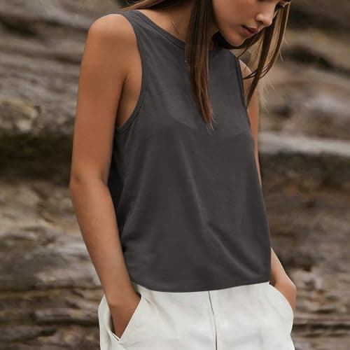 Tank Tops for Women Open Back Athletic Workout Yoga Top Sleeveless Backless Summer Slim Basic Cami Shirts 2026 Womens Tank Tops Dark Gray M — view 2