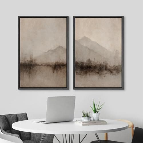 MUDECOR Framed Canvas Print Wall Art Set Abstract Mountain Landscape Soft Earth Tones Illustrations Modern Art Decorative Calm/Zen for Living Room, Bedroom, Office - 24"x36"x2 Black — view 2