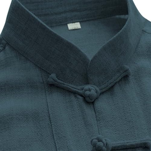 Men's Chinese Traditional Outfits Linen Tang Suit Mandarin Long Sleeved Shirt Breathable Pants Training (Green, L) — view 2