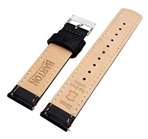 BARTON Quick Release - Top Grain Leather Watch Band Strap - Choice of Width - 16mm, 18mm, 19mm, 20mm, 21mm 22mm, 23mm or 24mm - Black/Red Stitching 20mm — view 3