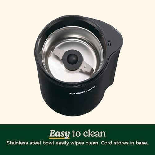 Cuisinart Coffee Grinder, One Touch Control Coffee Bean Grinder with Stainless Steel Bowl and Blades, 2.5 oz/70g Capacity Enough for 12 Cups, On/Off Switch with Safety Interlock, DCG-20BKN, Black — view 5