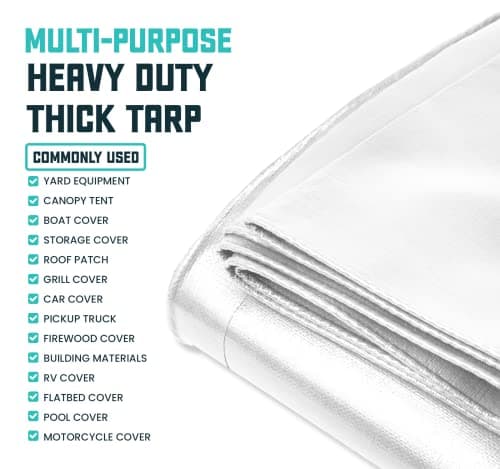 Core Tarps Extra Heavy Duty 16 Mil Tarp Cover, Waterproof, UV Resistant, Rip and Tear Proof, Poly Tarpaulin with Reinforced Edges for Roof, Patio, Pool, Boat (White 12′ X 16′) — view 5