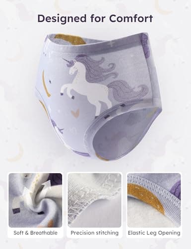 Yoofoss Girls' Underwear, 100% Organic Cotton Soft Toddler Kids Underwear, Tag-free Comfort Girls Panties, 6-Pack - Purple Unicorn, 4T — view 3