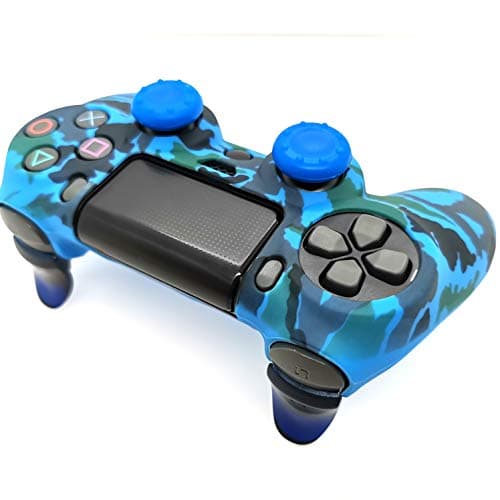 PS4 Controller Skin (1 Pair L2 R2 Trigger Extender+4 Thumb Grips+4 LED Light Bar Decal) Anti-Slip Silicone Cover Protector Sleeve Case for DualShock 4 PS4/PS4 Slim/PS4 Pro Controller (Blue camouflage)