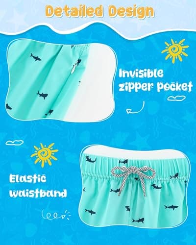 APTRO Boys Swim Trunks with Zipper Pockets & Compression Liner Quick Dry 2 in 1 Beach Shorts, Fish Green, 5-6 Years — view 3