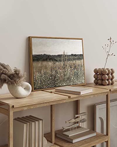 InSimSea Framed Wall Art Decorations, Wildflower Field Vintage Wall Art Canvas Prints, Modern Farmhouse Bathroom Home Wall Decor 16x24in — view 2