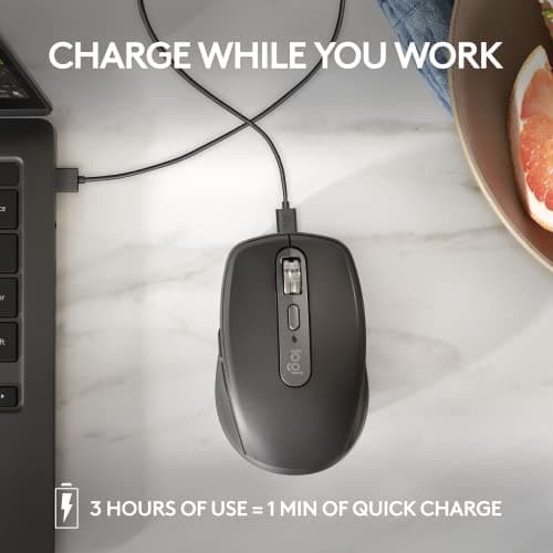 Logitech MX Anywhere 3S Compact Wireless Mouse, Fast Scrolling, 8K DPI Any-Surface Tracking, Quiet Clicks, Programmable Buttons, USB C, Bluetooth, Windows PC, Linux, Chrome, Mac - Graphite — view 6