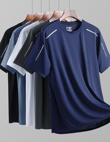 5 Pack Men’s Active Quick Dry Crew Neck T Shirts | Athletic Running Gym Workout Short Sleeve Tee Tops Bulk, Steel Blue/Charcoal/White/Navy Blue/Black, 4X-Large — view 3