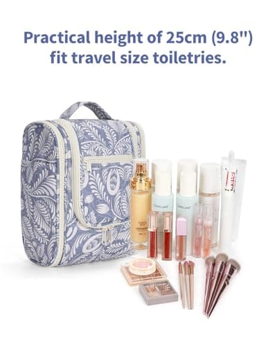 Narwey Small Hanging Toiletry Bag Women Travel Toiletries Makeup Bag Cosmetic Make up Bags for Travel Size Essentials Accessories (Medium, Blue Leaf) — view 3