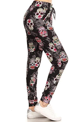 Leggings Depot Fabluxe Jogging Bottoms with Pockets Active Jogging Bottoms for Women Lightweight Lounge Pants, Locked Skull, Medium