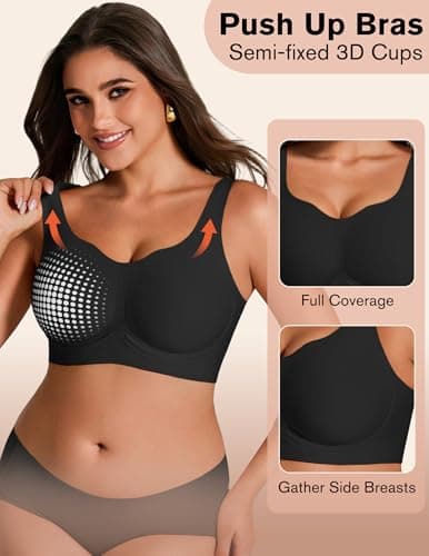 Showyoo Wireless Bras for Women Push Up Jelly Bra Minimizer Full Coverage Supportive Seamless Bralettes Soft Black — view 2