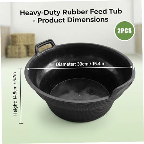 2-Pack 15.4 Inch Thick Rubber Feed Pan with Handle, Stackable Animal Feeding Buckets for Horses, Goats, Chickens, Livestock Feed Bowl, & Heavy Duty — view 3