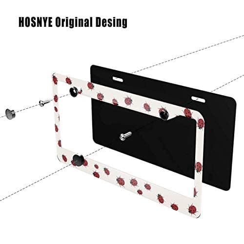 HOSNYE Ladybug License Plate Frame Cute Colorful Ladybird Nature, Spring, Summer Metal License Plate Cover Front Plates Frames Car Tag Frame for Women Men US Vehicles Standard — view 2