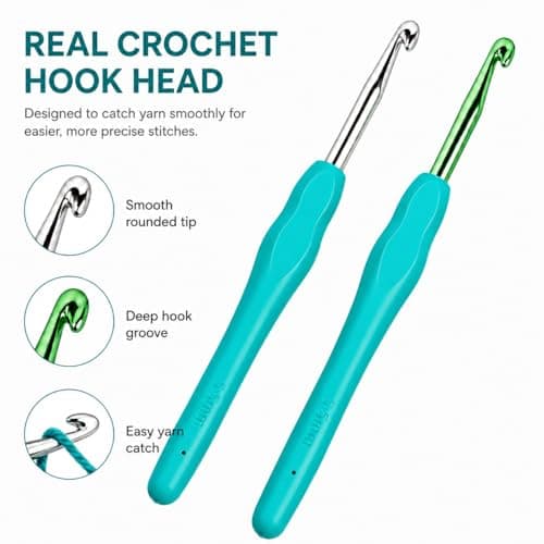 2-Pack 5.5mm Crochet Hooks, Ergonomic Soft Grip Knitting Needles for Arthritis Hands & Beginners, Extra Long Smooth Aluminum Hooks for Yarn Crafts (Size 5.5mm) — view 2