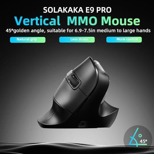 SOLAKAKA E9 PRO Vertical MMO Gaming Mouse with 8K Dongle- 36000 DPI PAW3395 Sensor,8,000Hz Polling Rate,Tri-Mode Ergonomic Wireless Mouse with 10 Side Buttons,RGB Mouse for PC/Mac - Black — view 2