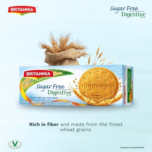 BRITANNIA Digestive Sugar Free Tea Time Cookies 12.34oz (Pack of 1-350g) - Healthy Snacks Breakfast, Lunch Snacks Whole Wheat Flavor - Light & Crispy Toasted - Suitable for Vegetarian — view 2