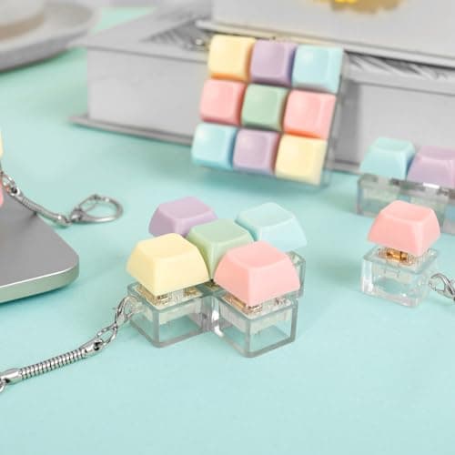 5Pcs Keyboard Toy, Keyboard Clicker Toy, Portable Mechanical Keychain Toy for Stress Relief and Fun, Funny Cube Key Button Gift for Adults — view 3