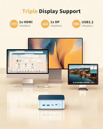 Glorlin Mini PC AMD Ryzen 5300U, 16GB DDR4 512GB NVMe SSD, Triple 4K HDMI/DP/Type-C, WiFi 6 BT5.3, Dual 2.5G LAN, Expandable to 64GB/4TB, Small Desktop Computer Micro PC for Office, Home, Media — view 3