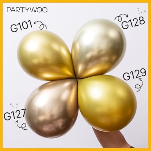 PartyWoo Metallic Gold Balloons 50pcs 5 Inch Small Mini Chrome Gold Latex Balloons for Graduation Baby Shower Gender Reveal Wedding Bachelorette New Year Birthday Party Decorations Gold-G101 — view 4