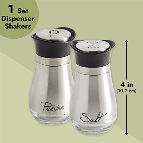 Stainless Steel Salt and Pepper Shaker Set with Glass Bottom, Perforated "S" and "P" Caps - Modern Kitchen Counter Decor (4oz) — view 2