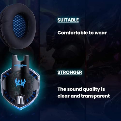 G2000 Over Ear Gaming Headset with 50mm Driver Breathable Ear Pads 360° Surround Sound Rotating Microphone (Black Blue) — view 5