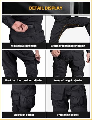 IDOGEAR G3 Combat Pants with Knee Pads Multi-camo Pants for Men Outdoor Airsoft Paintball Camo Tactical Trousers (Black,32W x 32L) — view 4