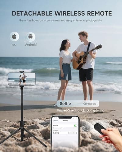 RISEOFLE 71” Phone Tripod & Selfie Stick, Portable All in One Extendable Cell Phone Tripod Stand, with Wireless Remote Control for iPhone/Samsung/Android/Camera — view 3