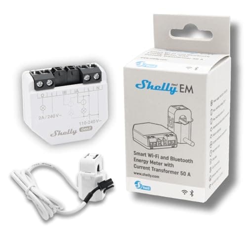 Shelly EM Gen3 + 50A Power Pliers - Single Phase 2 Channel Power Meter Wi-Fi 2.4GHz Switch, Data Storage, Scheduling, App Remote Control, Compatible with Alexa & Google Home