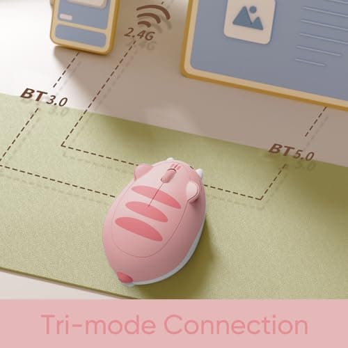 Akko Cat Theme Wireless Gaming Mouse Pink, Tri-Mode Mouse BT3.0/BT5.0/2.4G, Cute Optical Cordless Cartoon Mice for Computer/Laptop/Desktop/PC, Compatible with Mac/Win (Pink Angie) — view 2
