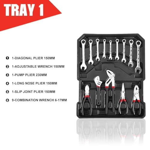 MasterSpec 1240pcs Tool Box Trolley Tool Set DIY Hand Tool Set w/2 Utility Knife — view 2