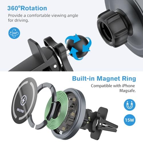 OHLPRO for MagSafe Car Mount Charger iPhone Wireless Car Charger, Stick on Dashboard Magnetic Phone Holder Mount for iPhone 17 Pro Max 16 15 14 Series, 15W Fast Charging, Aluminum Shell — view 5