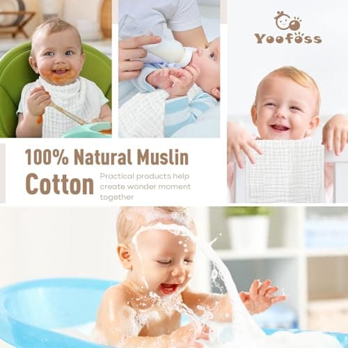 Yoofoss Muslin Burp Cloths for Baby 10 Pack 100% Cotton Baby Washcloths for Boys Girls Large 20''X10'' Super Soft and Absorbent White — view 5