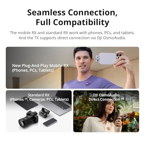 DJI Mic Mini 2 (2 TX + 1 Mobile RX + Charging Case), Lavalier Wireless Vlogging Mic for iPhone/Android/Camera, Bluetooth Microphone, Plug-and-Play, 90h Battery, Streaming, Noise Cancelling — view 2