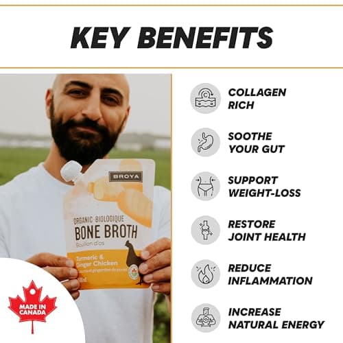 BROYA Turmeric & Ginger Chicken Bone Broth - Collagen Protein Rich and 100% Organic Chicken Broth - Keto and Paleo Friendly, Gluten-Free - Ready to Sip or Cook - 500 ml (Pack of 4) — view 2