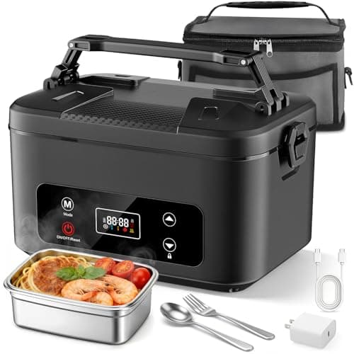Moexili Electric Lunch Box, 2026 Upgraded 1.2L Cordless Heated Lunch Box, 24000mAh Battery Powered Food Warmer with Timer, 5-Sided Heating, Leakproof, for Office, Outdoors & Truck (Pure Black)