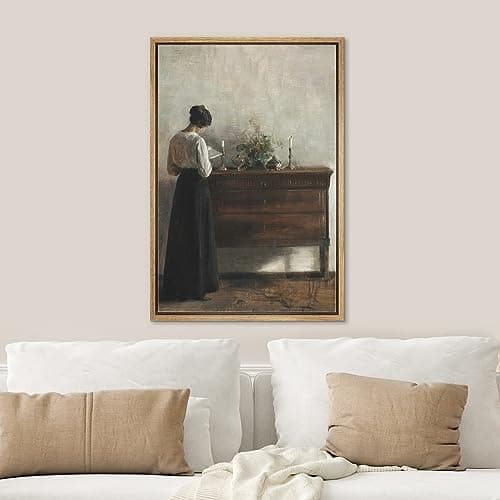 SIGNWIN Framed Canvas Print Wall Art Still Life Woman Reading Letter Portrait Nature Wilderness Modern Art Decorative Contemporary for Living Room, Bedroom, Office - 16"x24" NATURAL — view 2