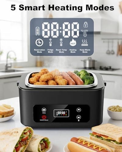 Moexili Electric Lunch Box, 2026 Upgraded 1.2L Cordless Heated Lunch Box, 24000mAh Battery Powered Food Warmer with Timer, 5-Sided Heating, Leakproof, for Office, Outdoors & Truck (Pure Black) — view 2