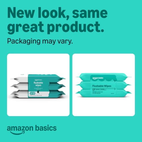 Amazon Basics Flushable Wipes, Fragrance Free, Adult Wet Wipes,126 Count (3 Packs of 42), Packaging May Vary
