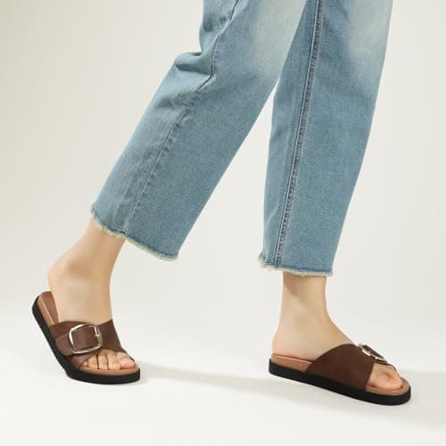 Ankis Brown Flat Sandals for Women 2026 Dressy Comfortable Summer Beach Essentials - Flip Flops & Slides with Memory Foam Insole Womens Sandals Tan Comfortable Footwear — view 3