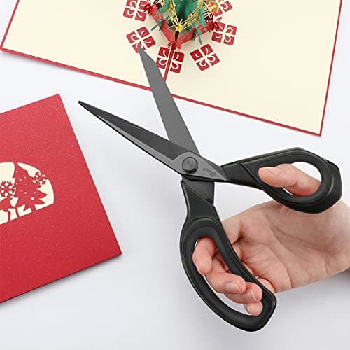 LIVINGO 8.5” Premium Heavy Duty Scissors, Forged Stainless Steel Titanium Coated Sharp Fabric Shears All Purpose for Sewing Tailor Dressmaking Crafting Cutting Leather Home Office Use, Black — view 3