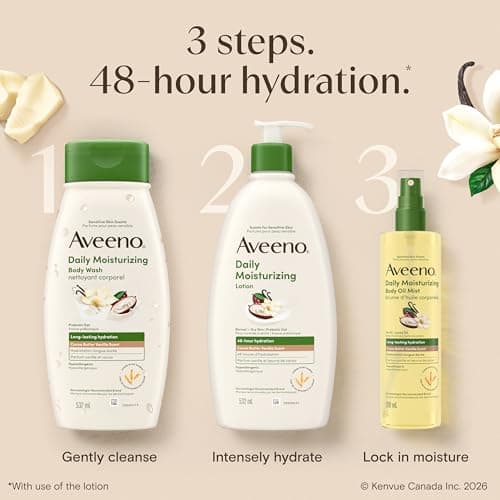 Aveeno Daily Moisturizing Body Oil Mist with Cocoa Butter Vanilla Scent, Oat Oil, & Jojoba Oil, Lightweight Oil Provides Long Lasting Hydration, Hypoallergenic, 200 mL — view 5