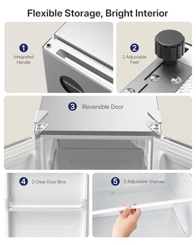 Upstreman 2.5 Cu.Ft All-Refrigerator Mini Fridge, Single Door Small Refrigerator, Dorm Fridge with 7 Adjustable Thermostat, Compact Refrigerator for Office, Bedroom or Dorm, Silver-CR26 — view 3