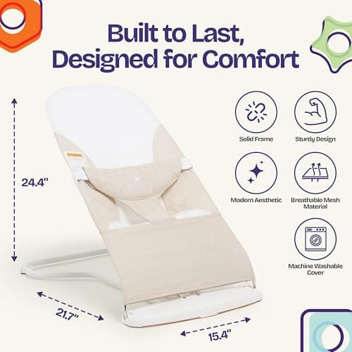 ComfyBumpy Ergonomic Baby Bouncer - Safe, Portable Bouncer with Adjustable Height Positions - Baby Bouncer Perfect for Newborn Babies (Oatmeal) — view 3