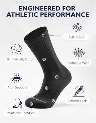 CLOSEMATE Men's Moisture-Wicking Cushioned Performance Socks Athletic Crew Socks for Basketball, Running, Gym Work, and Daily Activities 6 Pairs(3 Black 3 White, Size M) — view 2