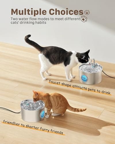 Cat Water Fountain Stainless Steel: Cat Fountain - 74oz/2.2L Water Fountains for Cats - Cats Drinking Waterer Fountains - Automatic Pet Waters Dispenser - Dog Bowl - for Pets& Small Animals — view 5