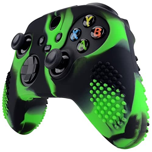 eXtremeRate PlayVital Anti-Slip Silicone Cover Skin for Xbox Series X/S Controller with Thumb Grip Caps, 3D Studded Edition Soft Rubber Case Protector for Xbox Core Controller - Green & Black — view 5