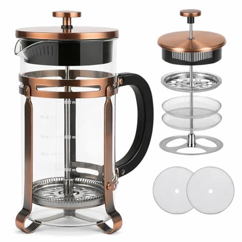 PSAVGLA 34oz French Press Coffee Maker, Thickened Borosilicate Glass & 304 Stainless Steel Double Mesh Filter. Cold Brew & Tea Brewer for Travel Camping, Kitchen Decor, Bar Accessories Gift (Copper)